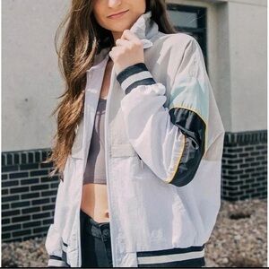 Colorblock Windbreaker Jacket in Gray and White size small